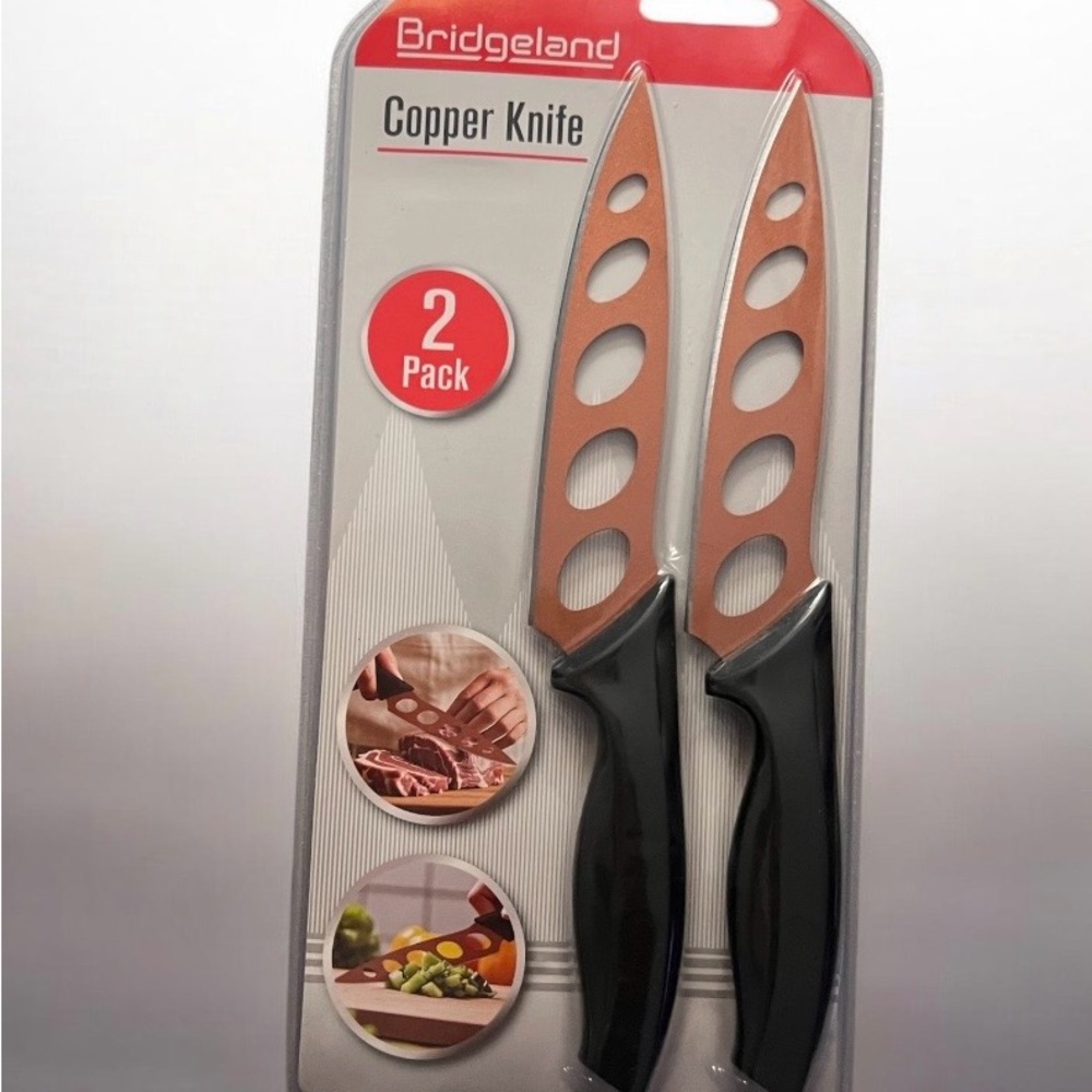 Copper-Colored 2-Pack Kitchen Knife Set with Black Handles